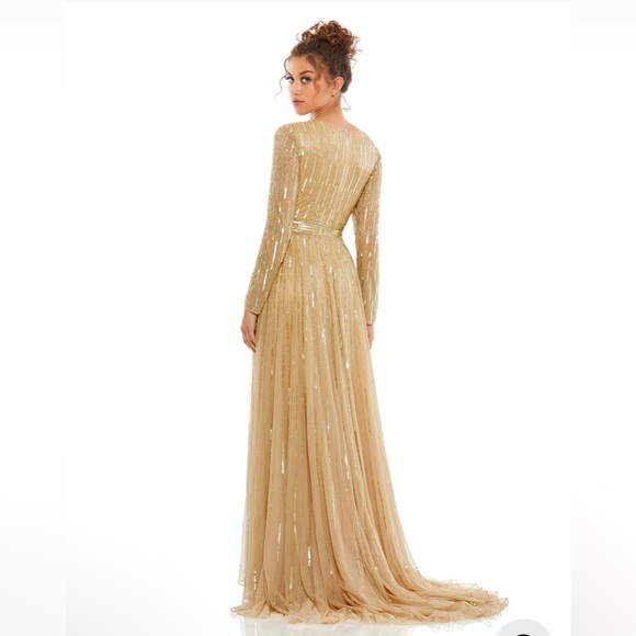 Long sleeve sequined A-line gown - Picture 2 of 3